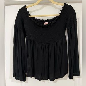 Mossimo Black Smocked Bell Sleeve Off-the-shoulder Top